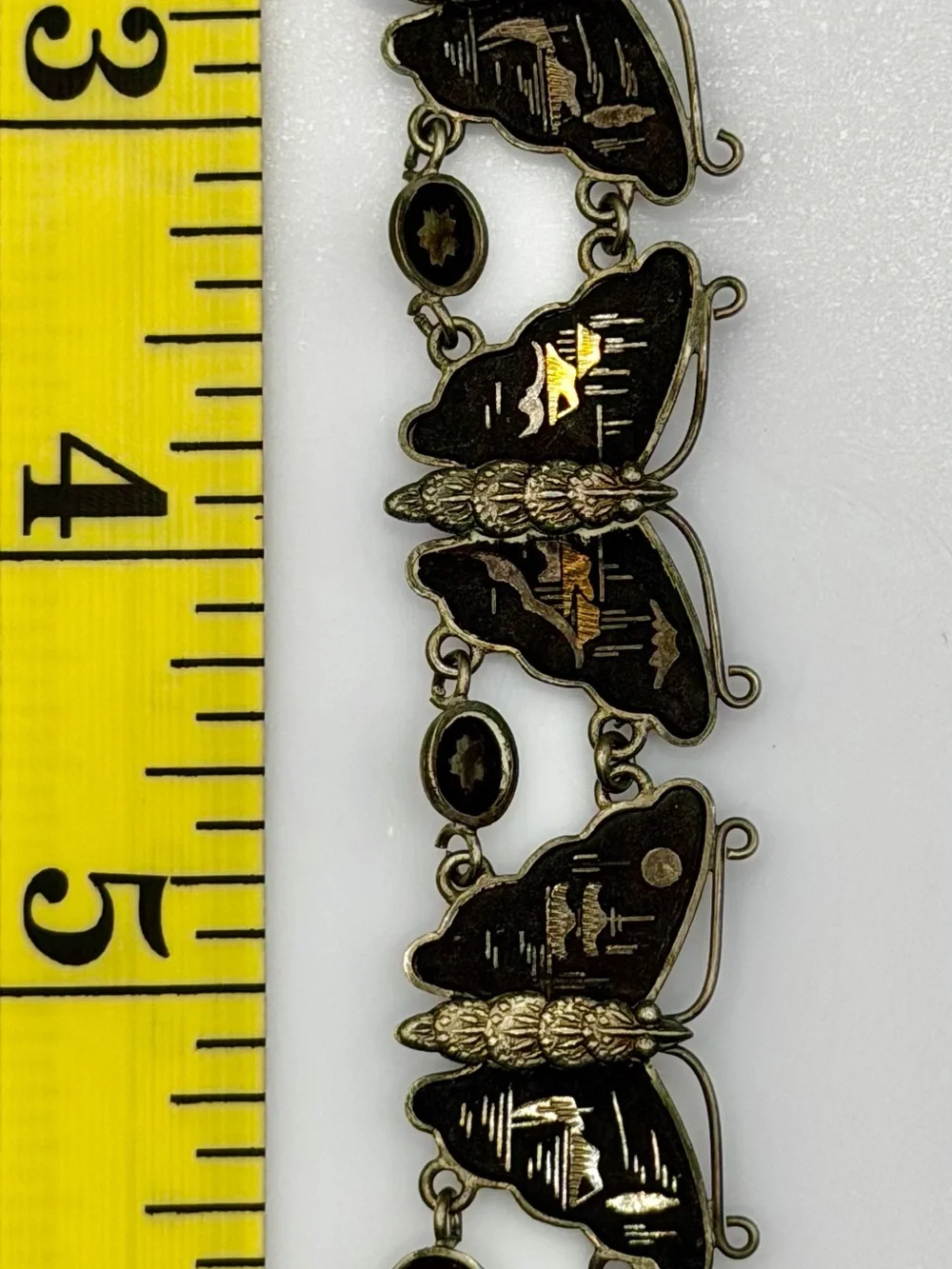 Vintage Japanese Damascene Butterfly Link Bracelet - Gold & Silver Inlay
